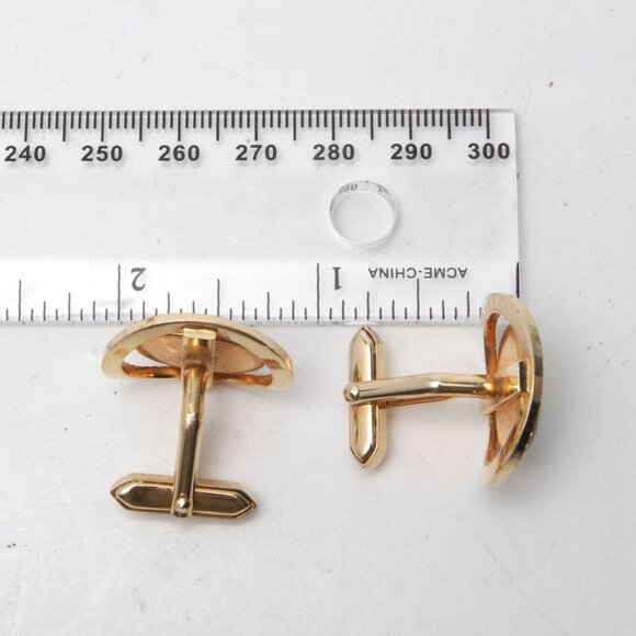 Vintage Gold Metal Green Stone Cufflinks Nested Jade Oval Retro Classic - Picture 4 of 5